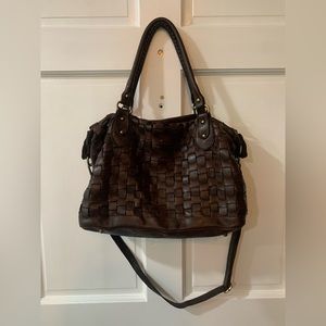 Sundance Nantucket Brown Leather Satchel Bag Tote Italian Leather Woven Weave